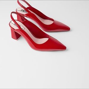 🆕 ZARA Slingback Square Heel in Red SZ 7.5